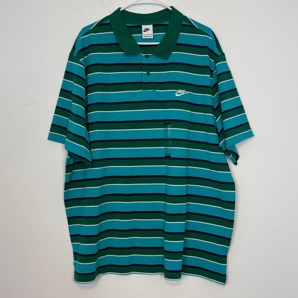 Nike Men's Club Striped Polo Shirt. Size XXL. Green and Blue Stripes. NWOT.